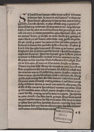 Officium de sanctis Joachim, Joseph, Anna, Maria Jacobi et Maria Salome : mit der Einführungsbulle ‘Votis illis’ von Papst Sixtus IV., Rom 29. 9. 1482, und dem Konzilsdekret ‘Elucidantibus’ zur Unbefleckten Empfängnis Mariens, Basel 17. 9. »1430« [vielm.: 1439]. Mit Vorrede und Sonderoffizium von Maria und ihrer Familie