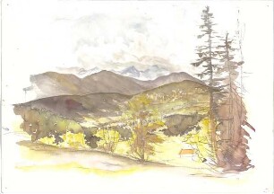 Gsaenger, Gustav; Landschafts - und Gebäudestudien - Berglandschaft (Studie)