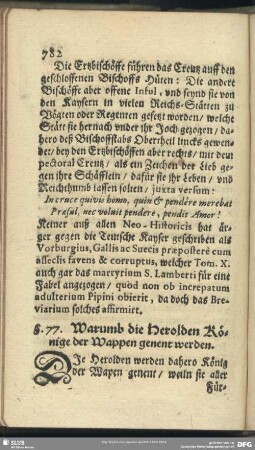 §. 77. Warumb die Herolden Könige der Wappen genent werden