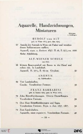 Aquarelle, Handzeichnungen, Miniaturen (Nr. 67-161b)