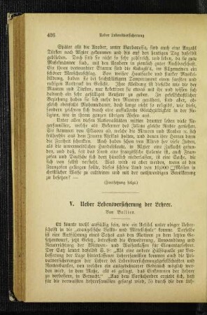Ueber Lebensversicherung der Lehrer