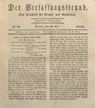 № 39. Cassel, den 16. Mai 1832.