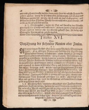 Titulus XVI. Von Verjährung der stehender Renten oder Zinsen.