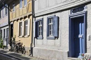 Quedlinburg - Sanierte Fachwerkhäuser : Sanierte historische Fachwerkhäuser in der Goldstraße. Aufgenommen in Quedlinburg am 17. Juli 2012