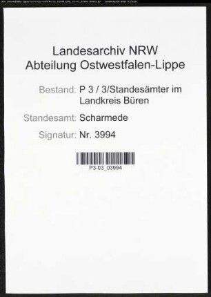 Heiratsregister Standesamt Scharmede