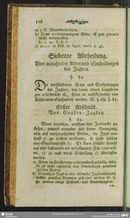 Siebente Abtheilung. Von mancherley Arten und Eintheilungen der Jagden