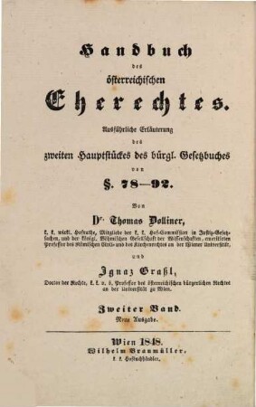 Handbuch des österreichischen Eherechtes : Von Thom. Dolliner u. Ign. Geaßl. 2