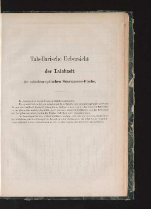 Tabellarische Uebersicht der Laichzeit der mitteleuropäischen Süsswasser-Fische