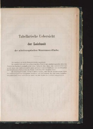 Tabellarische Uebersicht der Laichzeit der mitteleuropäischen Süsswasser-Fische