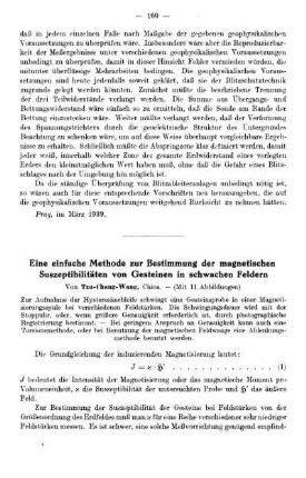 Eine einfache Methode zur Bestimmung der magnetischen Suszeptibilitäten von Gesteinen in schwachen Feldern