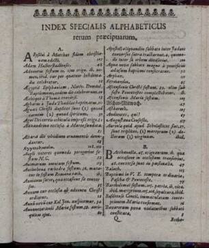 Index Specialis Alphabeticus rerum præcipuarum.