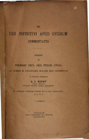De usu Infinitivi apud Ovidium commentatio : Inaug. Diss.