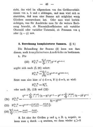 2. Berechnung komplizierterer Summen. (§9)