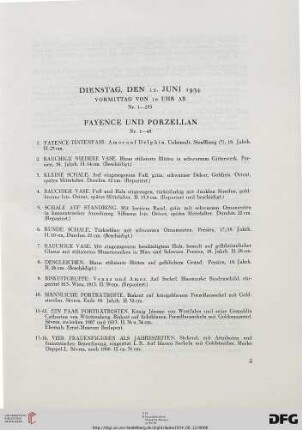 Fayence und Porzellan (Nr. 1-45)