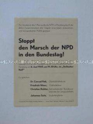 Einladung zu einer Diskussionsveranstaltung zur Gefahr des Einzuges der NPD in den Bundestag