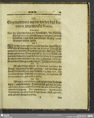 XIII. Gegenantwort auf die wieder das Examen angemerckte Notas