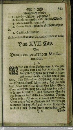Das XVII. Cap. Von Denen temperirenden Medicamenten