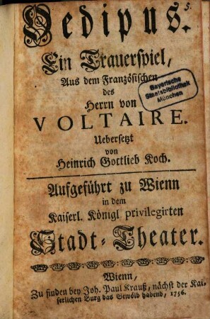 Oedipus : Ein Trauerspiel