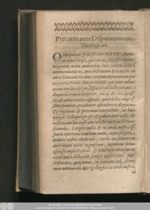 Precatio ante Disputationem Theologicam.