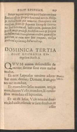 Dominica Tertia Post Epiphania ...