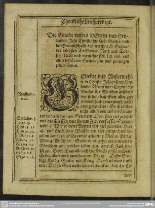 Leichenpredigt : Christliche Leichpredigt. Exordium.Exergasia.