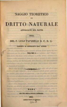 Saggio teoretico di dritto naturale appogiato sul fatto : Corr. ed. accresciuta dall' autore, 1
