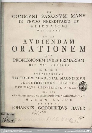 De Communi Saxonum Manu In Feudo Hereditario Et Alienabili