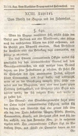 XCIII. Kapitel. Vom Marsch der Bagage und des Fuhrwesens.