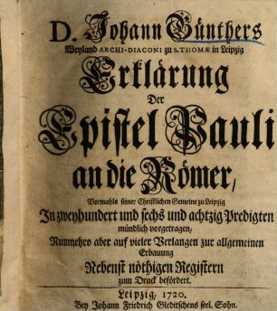 Erklärung der Epistel Pauli an die Römer ... : in 286 Predigten ...
