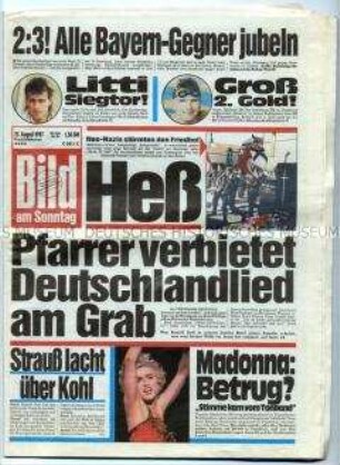 Wochenzeitung "Bild am Sonntag" zur Beisetzung von Rudolf Heß