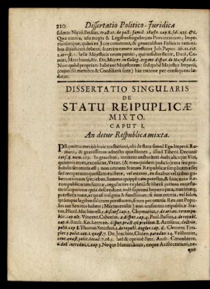 Dissertatio Singularis De Statu Reipublicae Mixto.