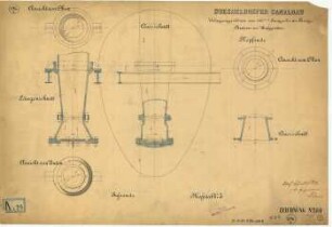 Düsseldorfer Kanalbau Übergangsröhren am 305mm Saugrohr der Pumpstation im Hofgarten.