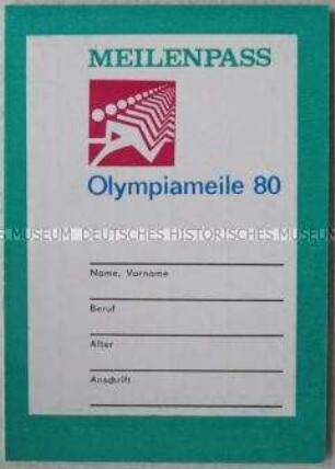 Vordruck einer Teilnehmerkarte "Olympiameile 80" mit Leistungspass (blanko)