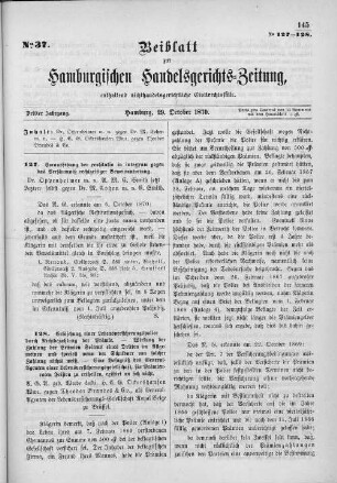 Beiblatt zur hamburgischen Handelsgerichts-Zeitung No. 37. Dritter Jahrgang. Hamburg, 29. Oktober 1870.