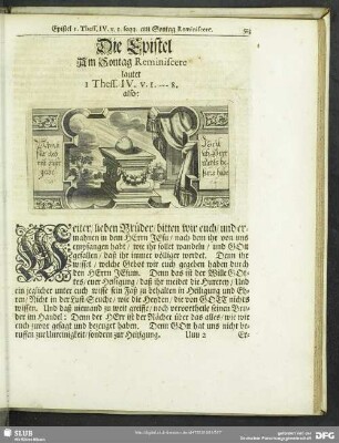 Die Epistel Am Sontag Reminiscere lautet I. Thess. IV. v.1.-8.