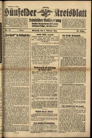 Erste Ausgabe vom Mittwoch, den 05. Februar 1941.