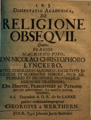 Diss. acad. de religione obsequii