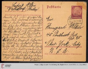 Korrespondenz von Alice und Ludwig Klein: Postkarte von Alice Klein und Ludwig Klein an Max Klein