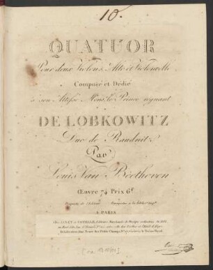 Quatuor Pour deux Violons, Alto et Violoncelle : Œuvre 74