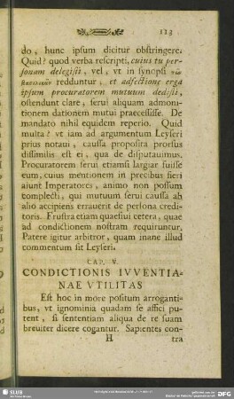 Cap. V. Condictionis Iuventianae Utilitas