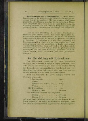 Zur Entwicklung mit Hydrochinon