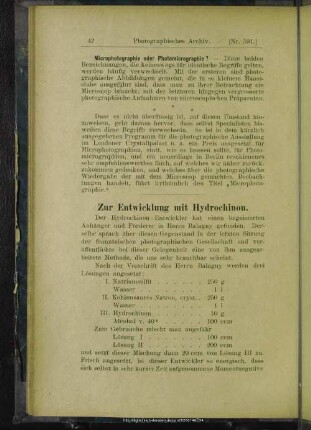 Zur Entwicklung mit Hydrochinon