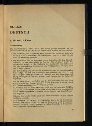 Oberschule Deutsch 9., 10. und 12. Klasse, Vorbemerkung