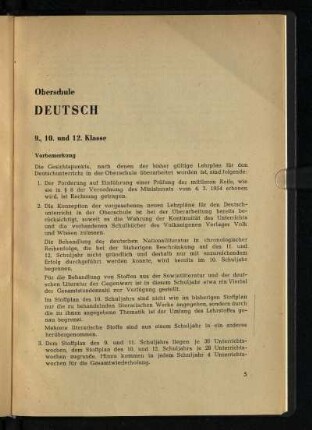 Oberschule Deutsch 9., 10. und 12. Klasse, Vorbemerkung