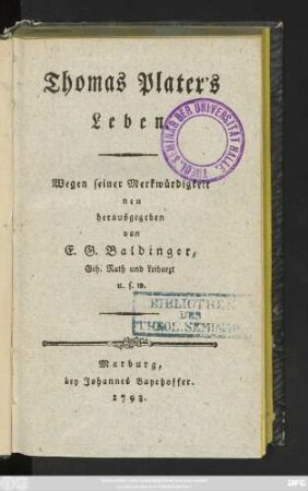 Thomas Plater's Leben