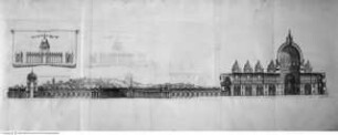Templum vaticanum et ipsius origoSan Pietro in Vaticano, Längsschnitt und Platzansicht mit Fontanas Projekt für den Vorplatz - p. 425: Roma, San Pietro in Vaticano, sez. longitudinale della basilica ... e della piazza