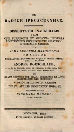 De radice ipecacuanhae : diss. inaug.