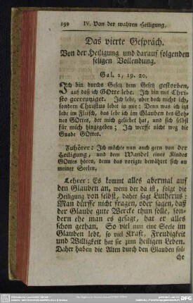 Das vierte Gespräch. Von der Heiligung un darauf folgenden seligen Vollendung