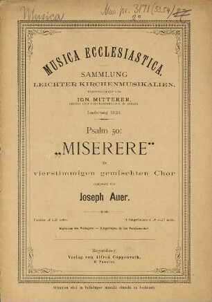 Psalm 50 : "Miserere" für vierstimmigen gemischten Chor