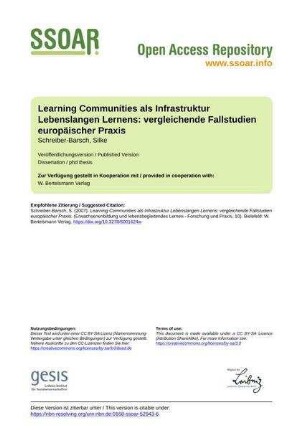 Learning Communities als Infrastruktur Lebenslangen Lernens: vergleichende Fallstudien europäischer Praxis
